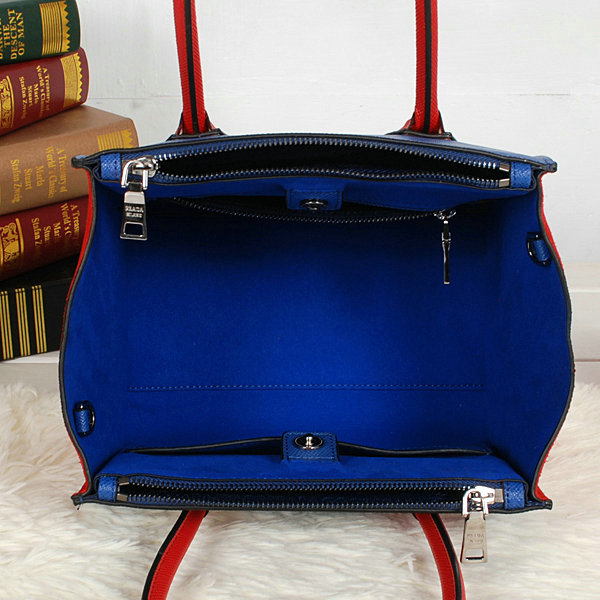 2014 Prada glace leather nubuck tote bag BN2618 royalblue&red - Click Image to Close